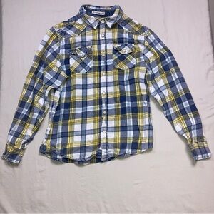 Plaid Pearl Snap Button Down Shirt Boys 8 Blue Preppy Western Country Top Casual